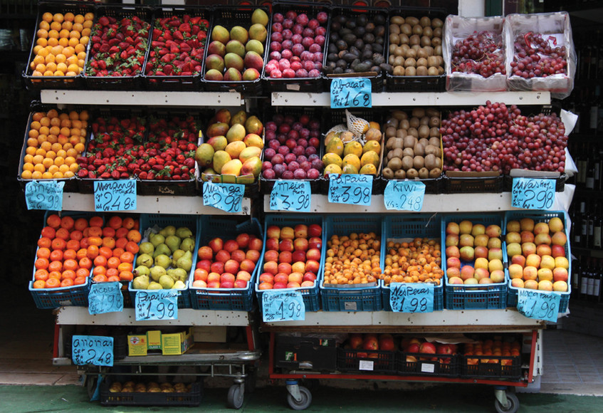 A Portugese fruit stall. Could be recreated at home.