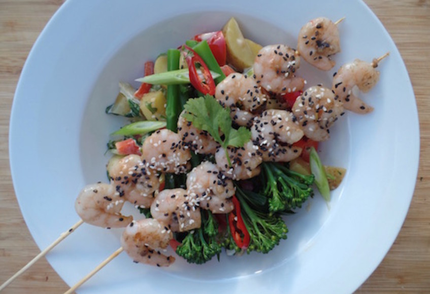 Great party food: Emily's sesame king prawn skewers.