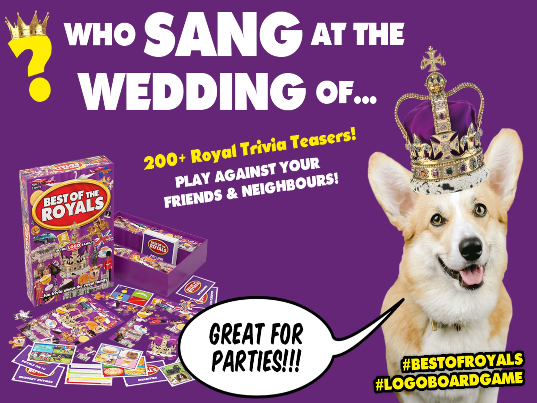 "Who sang at the wedding of..." 200+ royal trivia teasers! Play against your friends and neighbours!