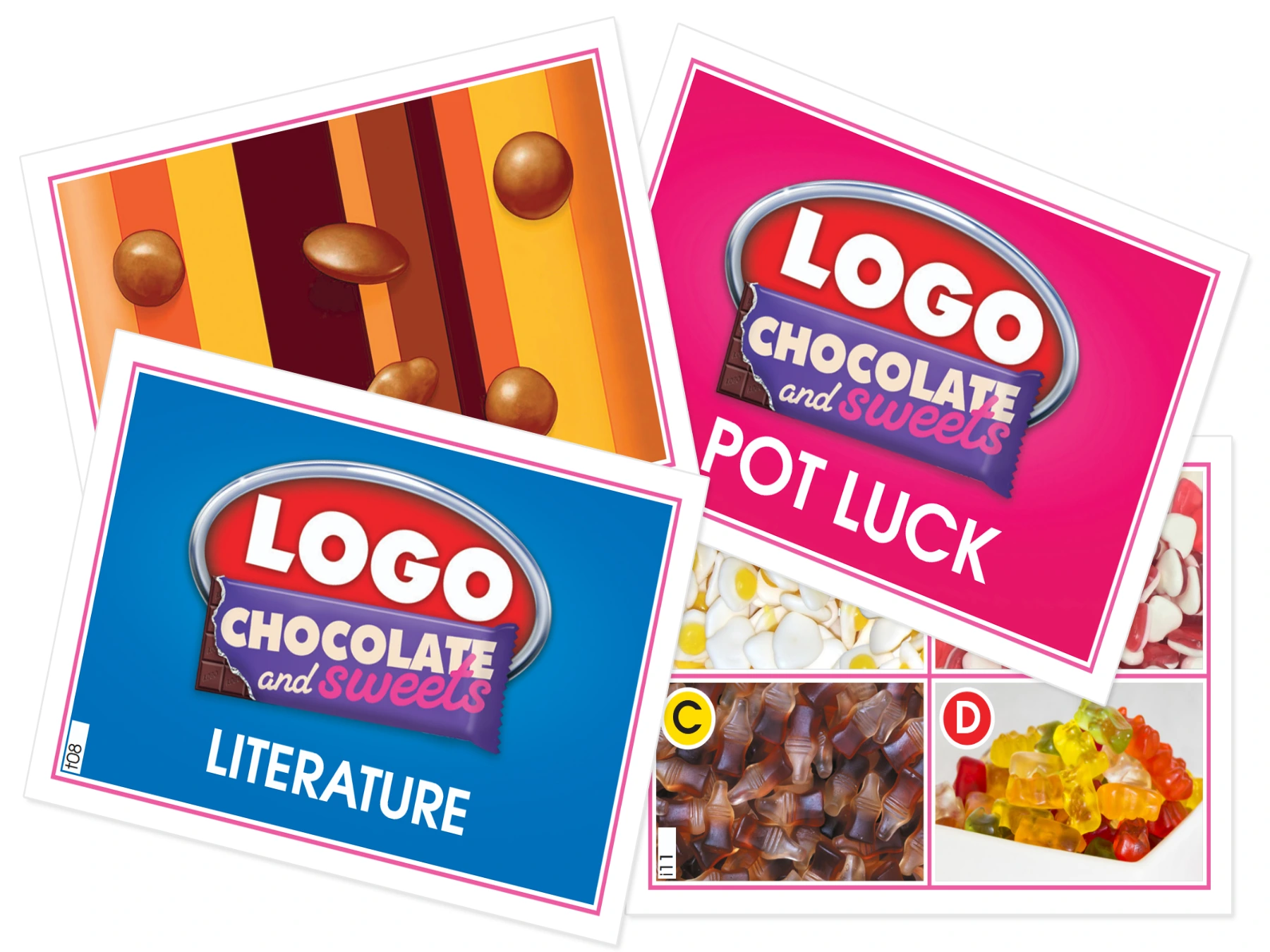 A sample of LOGO CHocolate and Sweets Mini Game Cards