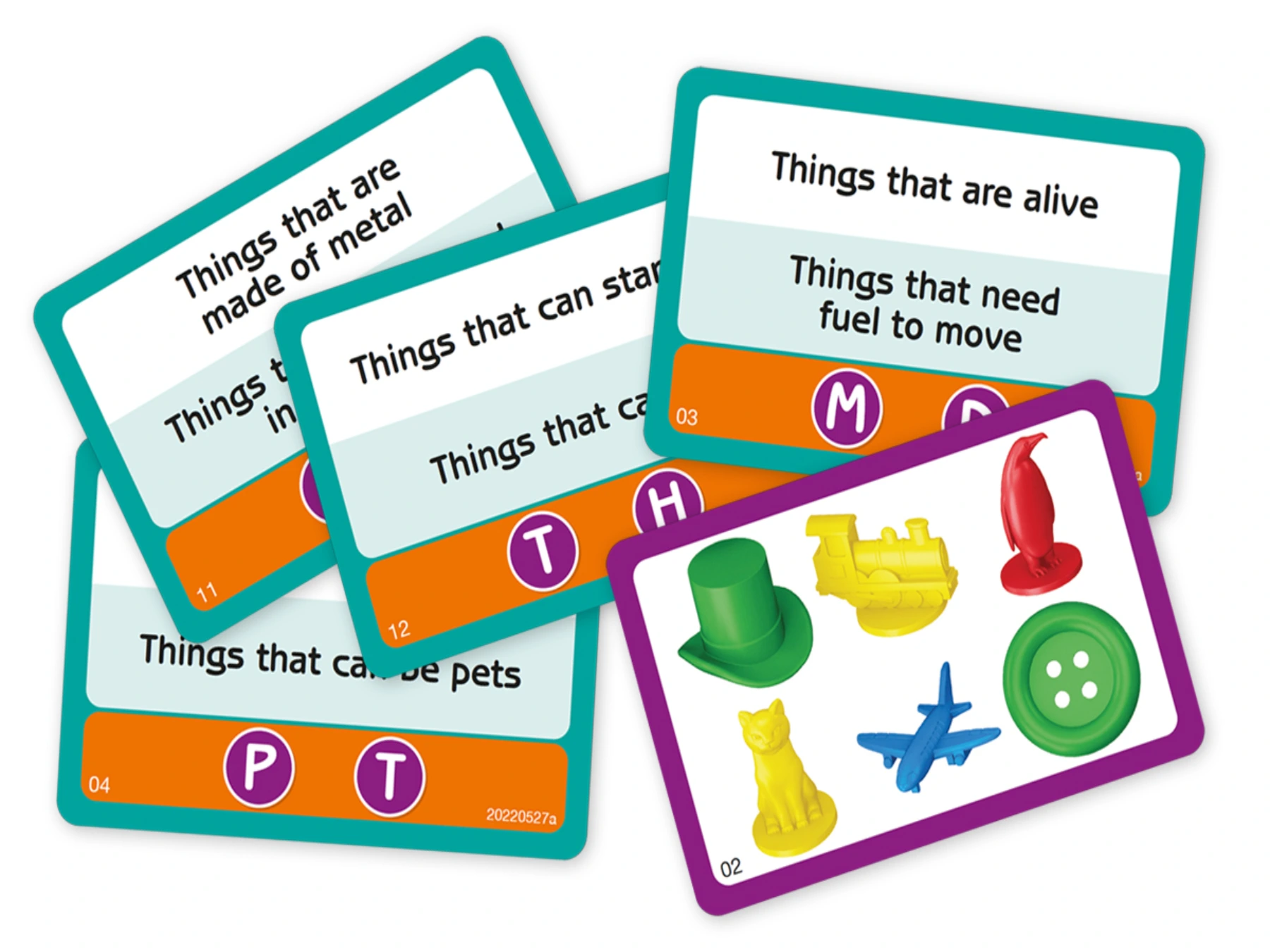 Example cards from Dig In, e.g. Things that are alive. Things that need fuel to move.